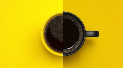 Two overhead images of black coffee positioned in opposite corners illustrating a layout suitable for a business card or ad