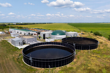 Aerial view of biogas plant for biomethane production