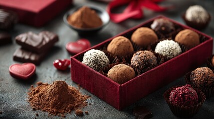 Indulge in decadent bliss with assorted chocolate truffles presented in a festive box. A sweet Valentine's treat or a thoughtful gift of appreciation. Happy holiday!