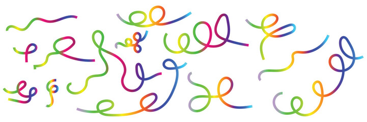 Vibrant abstract wavy lines and loops, rainbow color gradient isolated on white background