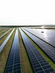 Aerial view of solar power station with energy storage