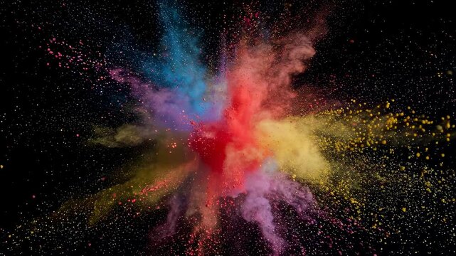 A burst of vibrant colors against a black background, radiating outwards and creating a dynamic effect