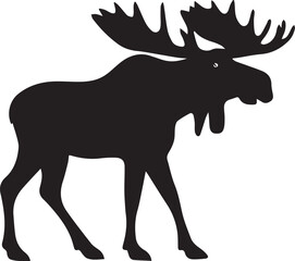 Moose Silhouette: A striking silhouette of a majestic moose, its iconic antlers proudly displayed, stands out in stark contrast against a clean backdrop, capturing the essence of the wilderness.