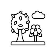 A simplistic garden scene with a tree flower cloud and horizontal base