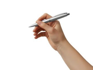Hand holding pen isolated on transparent background