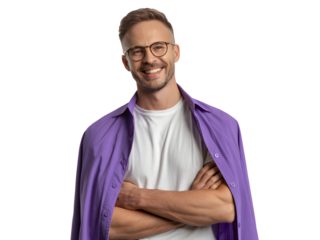 Happy man in glasses smiling isolated on transparent background
