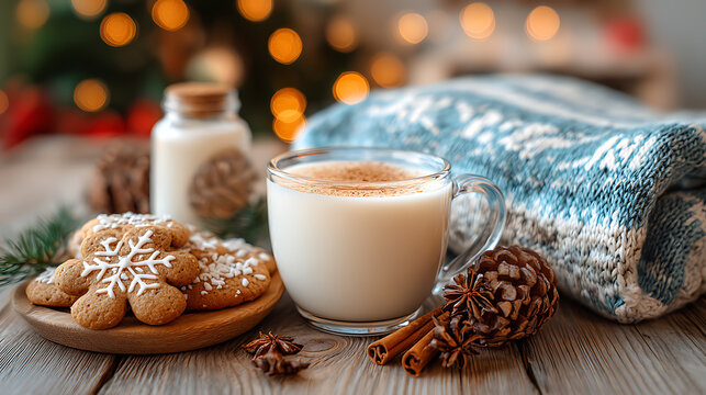 Cozy christmas decorations and festive snacks interior home setting warm environment holiday concept