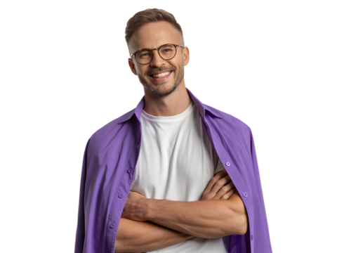 Happy man in glasses smiling isolated on transparent background