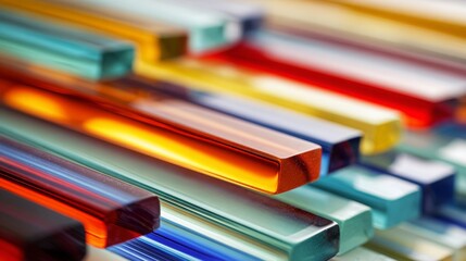 Vibrant colorful glass stripes artistic display abstract art indoor studio close-up view multicolored design for home decor