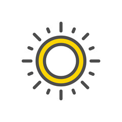 A stylized yellow and gray sun icon with radiating dashes
