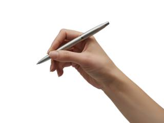 Hand holding a pen isolated on transparent background