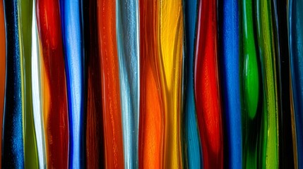 Vibrant colorful glass stripes artistic display abstract art indoor studio close-up view multicolored design for home decor