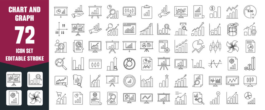 Editable Stroke Chart & Graph Icon Set &mdash; Data, Analytics, and Statistics Vector Symbols Collection