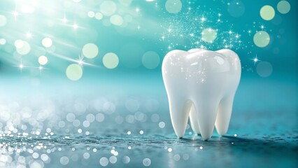 A healthy tooth glowing with bright light and sparkling particles