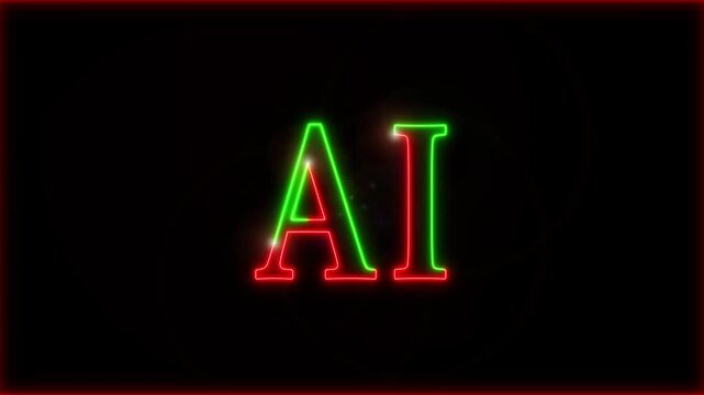 Neon AI text stroke light effect animation on black background, 4k video.