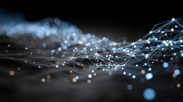 Data Veins: Abstract 3D Render of Blue-White Low Poly Light Network