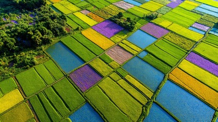 Vivid Landscape of Agricultural Fields With Contrasting Colors During Daylight Hours Capturing the Essence of Farming Practices