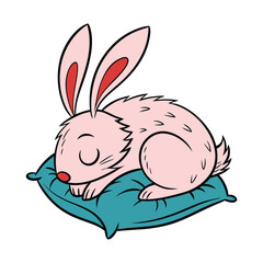Fluffy Rabbit Curled Up In Cozy Sleeping Pose Illustration Design
