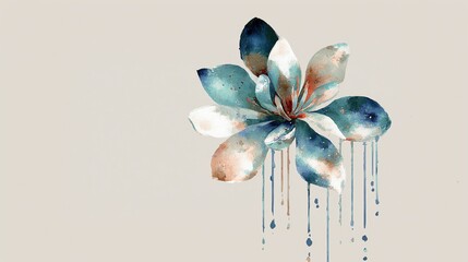 A delicate floral artwork rendered in a soft watercolor style. The petals feature a mix of blue, white, and brown tones, creating a dreamy and ethereal aesthetic.