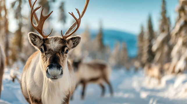 Christmas decorations in interior spaces enchanting holiday atmosphere with reindeer in a winter wonderland