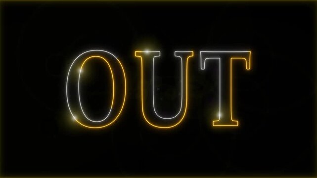 Neon Out text stroke light effect animation on black background, 4k video.