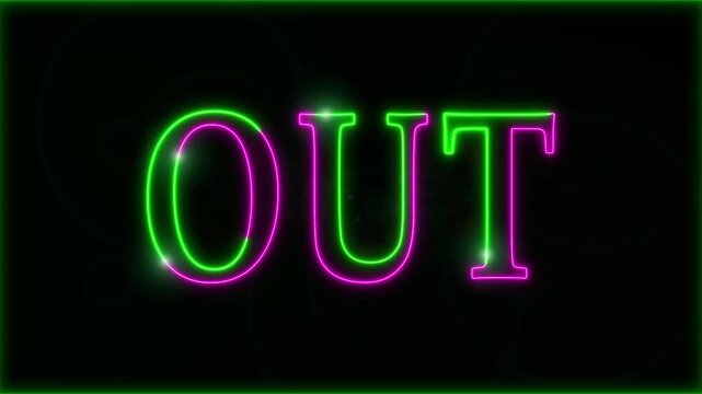 Neon Out text stroke light effect animation on black background, 4k video.