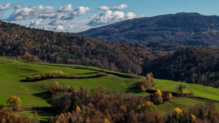 Aerial drone photo capturing the natural beauty of Slovenia. Scenic landscapes, forests, rivers, and mountains showcasing the country’s diverse and pristine environment.default