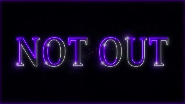 Neon Not out text stroke light effect animation on black background, 4k video.