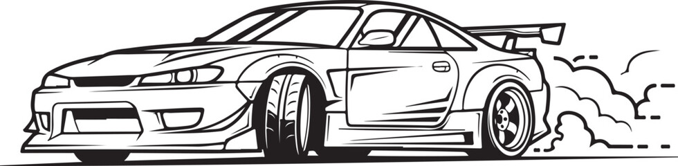Dynamic Vector Outline of a Performance Sportscar Drifting with Smoke © Andikia