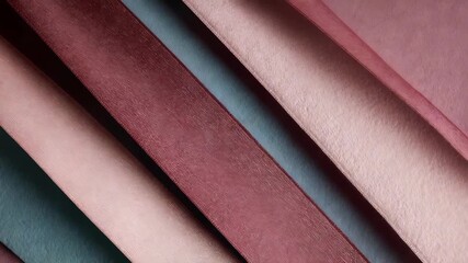 Diagonal strips of colored paper create a stylish abstract pattern with soft textures and harmonious hues. This trendy background is perfect for digital art, presentations, or social media graphics