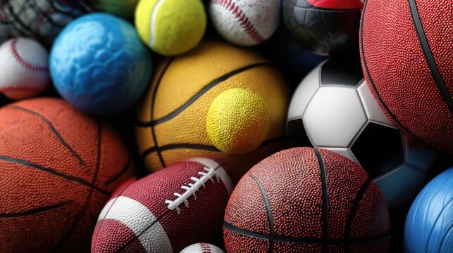 Collection of Various Sports Balls Including Basketball Soccer Football and Tennis Balls