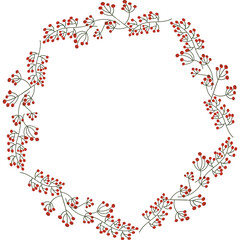 Abstract Circular Pattern With Red Dots And Thin Branches On A Transparent Background