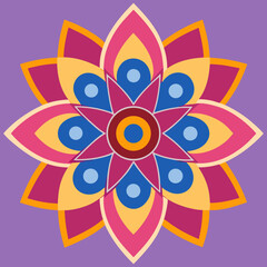 Colorful geometric flower design silhouette isolated on white background