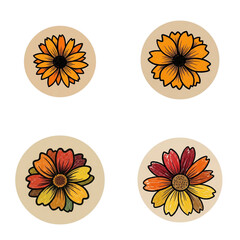 Illustrated colorful flowers in circular design with autumn hues  