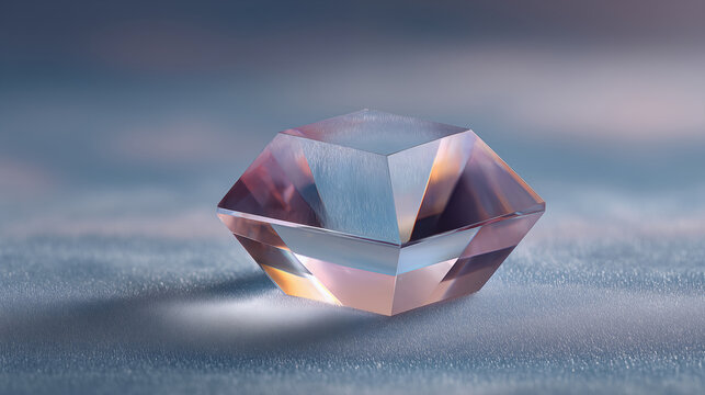 Crystal prism with colorful light refraction on metallic surface, optical physics and light spectrum concept