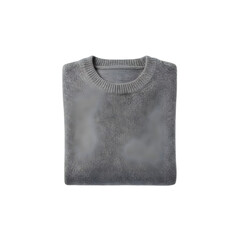 Folded Gray Textured Knit Sweater with Light Gray Circular Patches on Black Background Studio Shot