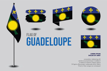 Set of Guadeloupe flag black variant in 5 designs