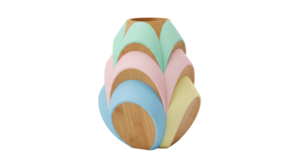 Elegant pastel layered wood vase. artistic decorative home vessel. isolated on transparent background