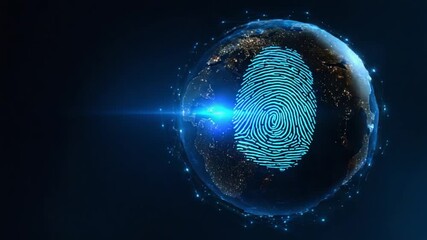 Global Authentication: A vivid visual concept of a digital fingerprint overlaid on a stylized globe, highlighting identity, security, and global connectivity. - Powered by Adobe