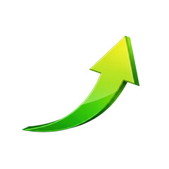 Bright Green Arrow Pointing Upwards with a Glossy Finish on a Transparent Background growth