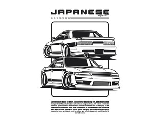 line art style vector for 90s Japan car illustration graphic 
