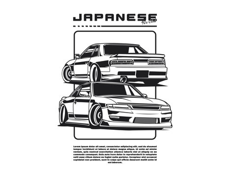 line art style vector for 90s Japan car illustration graphic 
