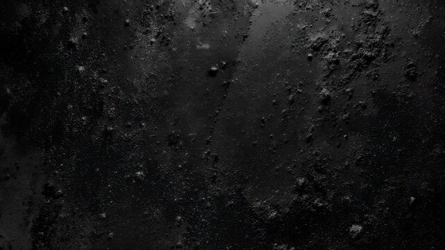 Abstract texture of dark wet surface with irregular lumps and tiny droplets. Dark, rough details are visible