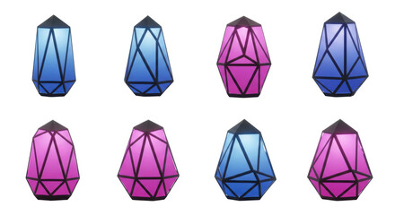 Abstract geometric forms glowing in blue and pink light design isolated on transparent background