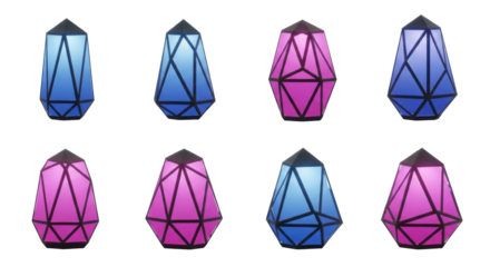 Abstract geometric forms glowing in blue and pink light design isolated on transparent background