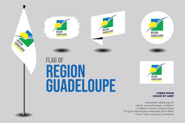 Set of Region Guadeloupe flag in 5 designs