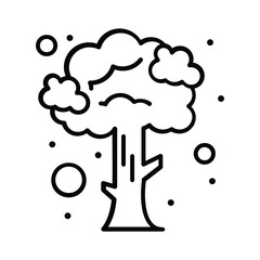 Stylized tree graphic in black outline with fluffy cloudlike foliage and small dots or bubbles dispersed around