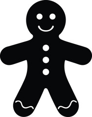 Gingerbread Man Vector Silhouette: Festive Cookie Illustration with Holiday Confectionery Sweet Treat Isolated on Transparent Backdrop