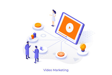 Video Marketing explanation isometric conceptual template. Study effective promotional channel. Advertising tool for website design. 3d creative vector illustration for web page development
