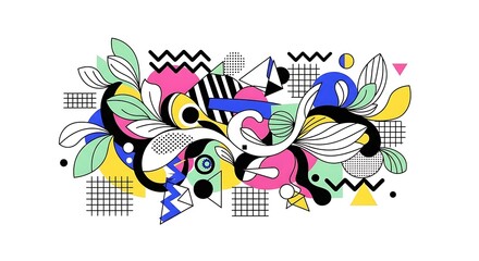 Fototapeta premium Abstract colorful graphic design with geometric shapes and organic elements